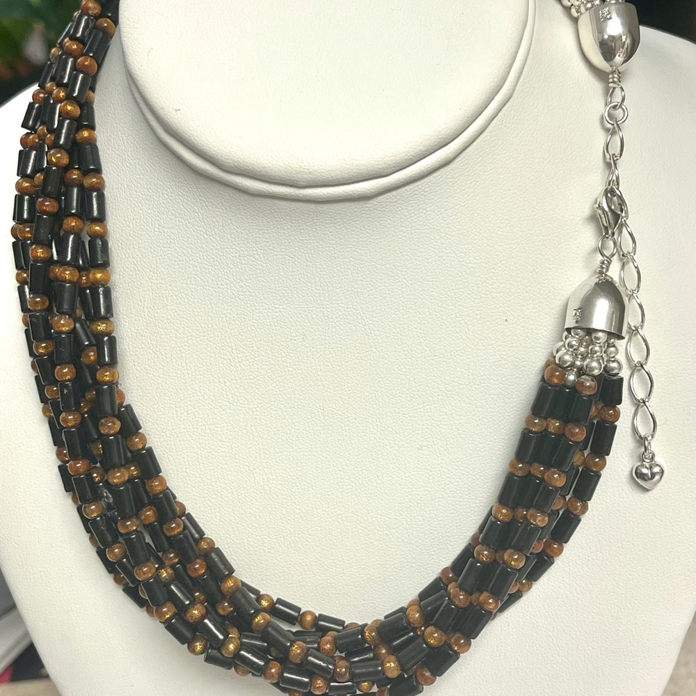 Vintage JAY KING Black & Gold Coral Sterling Silver RARE Necklace - Picture 2 of 9